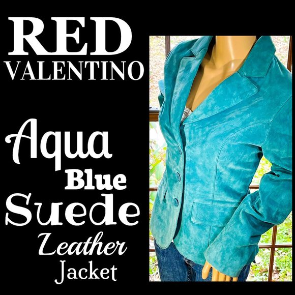 RED Valentino Jackets & Blazers - ⭐️HP⭐️RED VALENTINO▪️Light Aqua Blue Seamed Retro Suede Leather Jacket